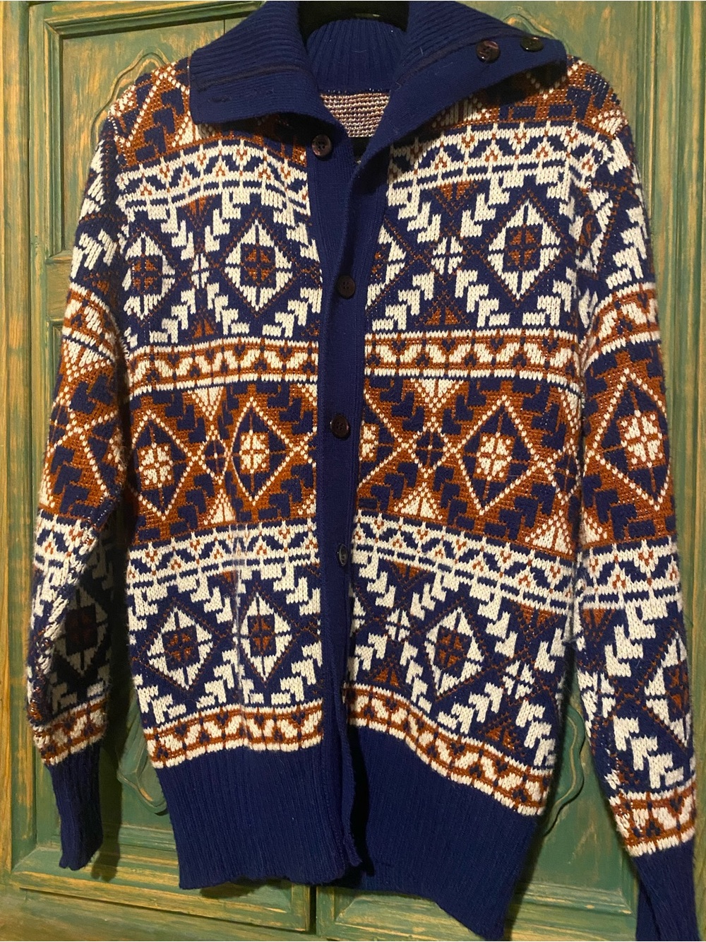 Men's Blue & Brown Fair Isle Cardigan Sweater